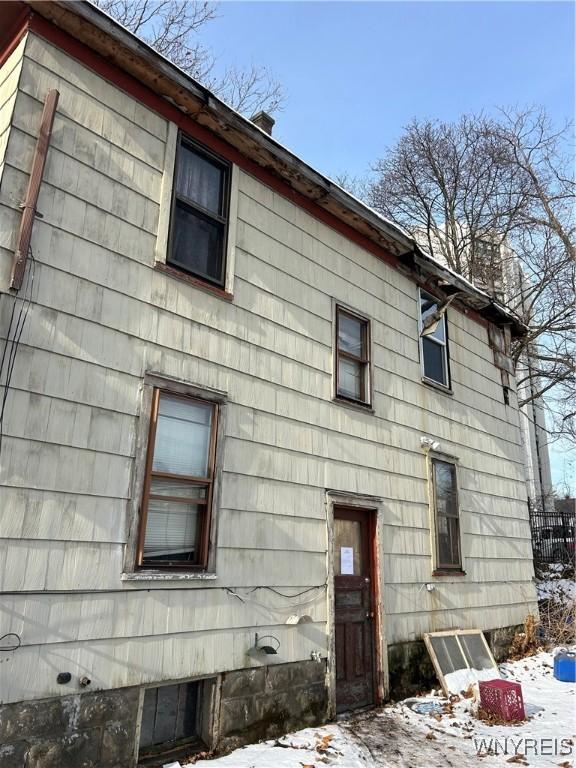 view of snow covered exterior