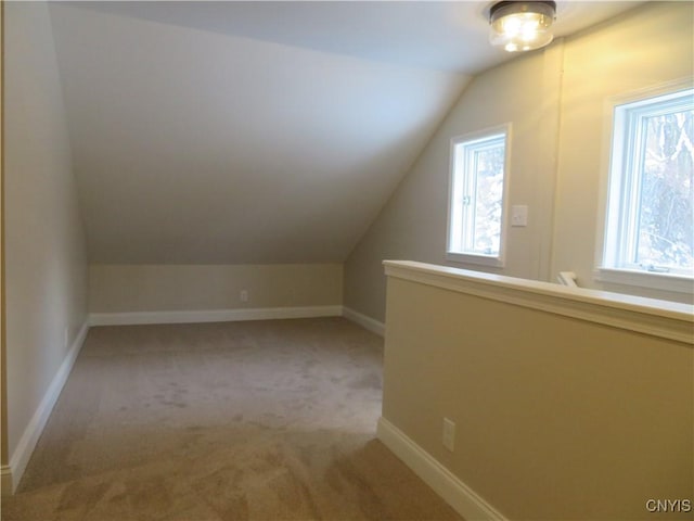 additional living space with carpet and vaulted ceiling