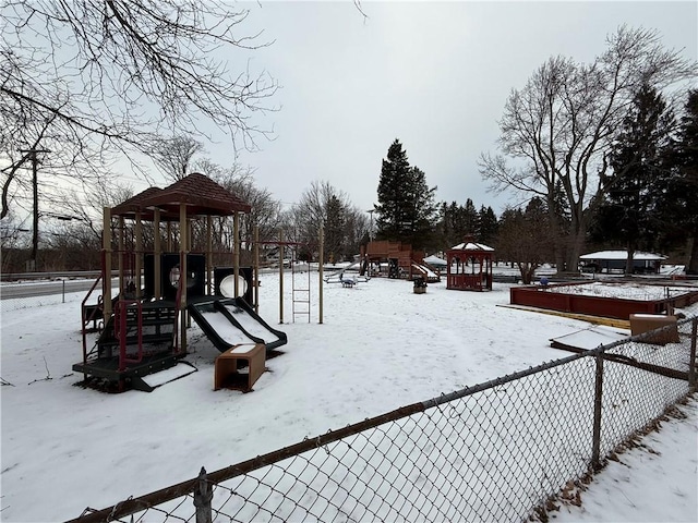 view of snow covered playground