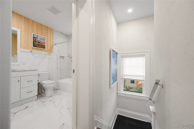 full bathroom featuring vanity, toilet, and shower / bath combo with shower curtain