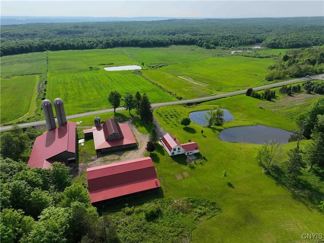 aerial view featuring a water view and a rural view