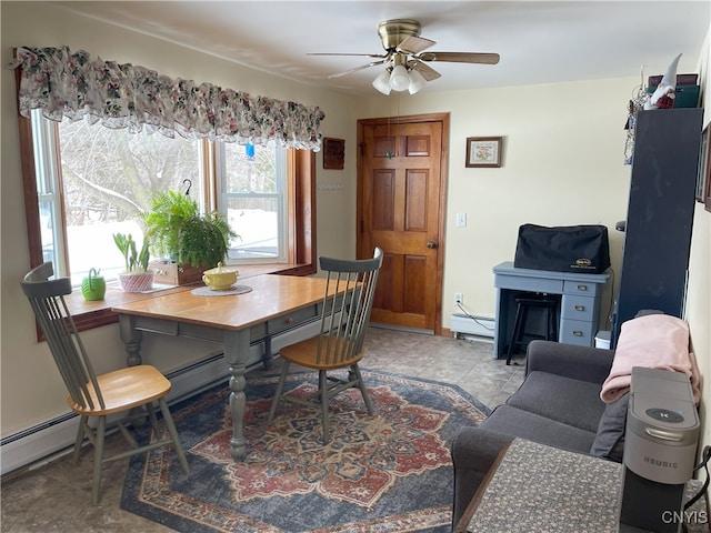 dining space featuring ceiling fan