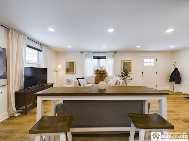 living room featuring plenty of natural light and light wood-type flooring