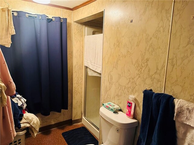 bathroom with a shower and toilet