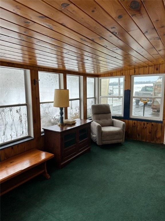 sunroom / solarium featuring a wealth of natural light and wood ceiling