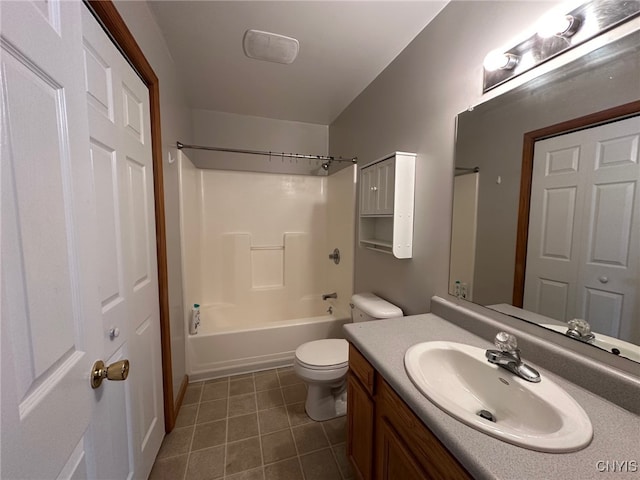 full bathroom featuring shower / washtub combination, vanity, and toilet