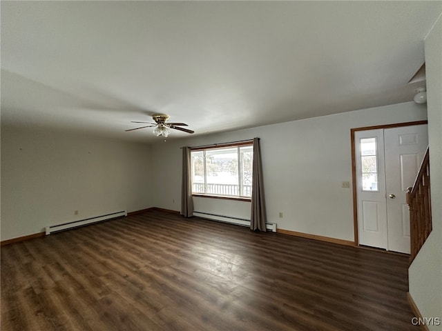 interior space with a healthy amount of sunlight, dark hardwood / wood-style flooring, and a baseboard radiator