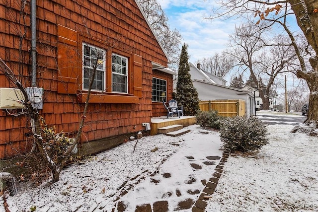 view of snow covered property