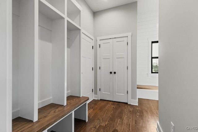 mudroom with dark wood-type flooring