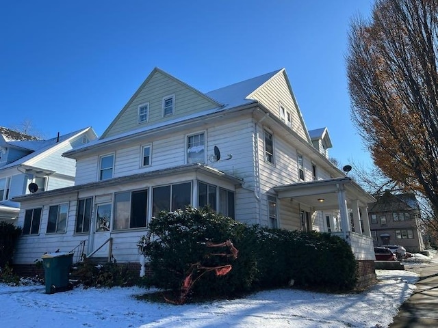 view of snow covered exterior