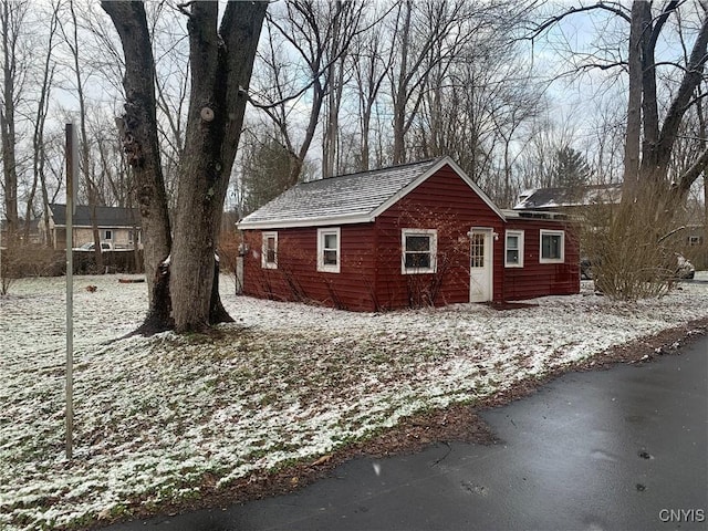 view of snow covered property