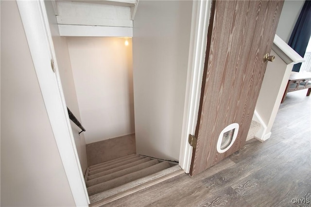 staircase featuring hardwood / wood-style floors