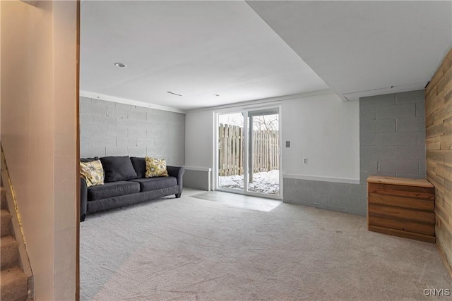 unfurnished living room with light carpet