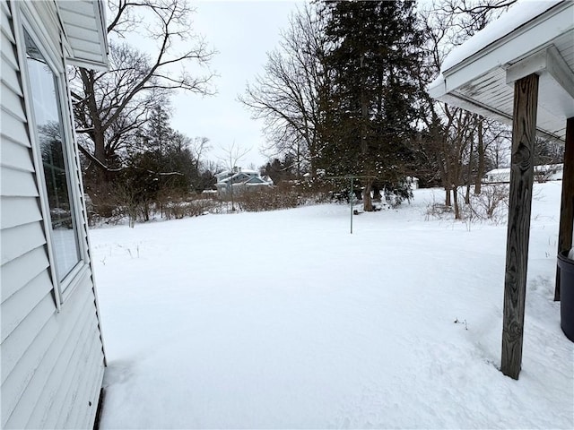 view of yard layered in snow