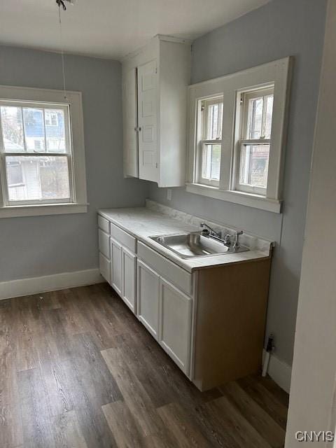 kitchen featuring sink, white cabinets, and dark wood-type flooring