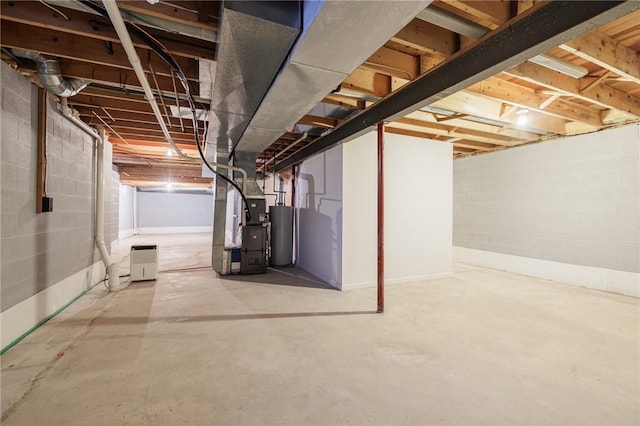 basement featuring heating unit