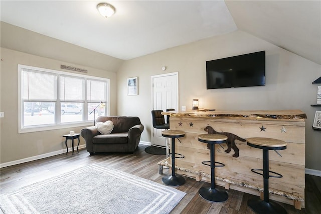 interior space featuring hardwood / wood-style floors and lofted ceiling