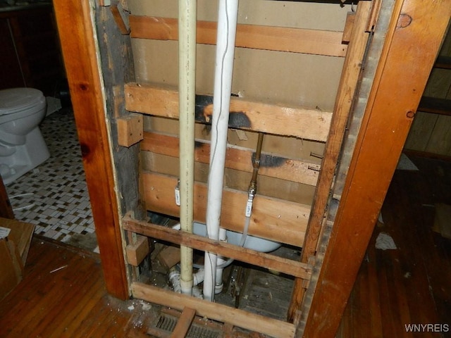 interior space with toilet and wood-type flooring