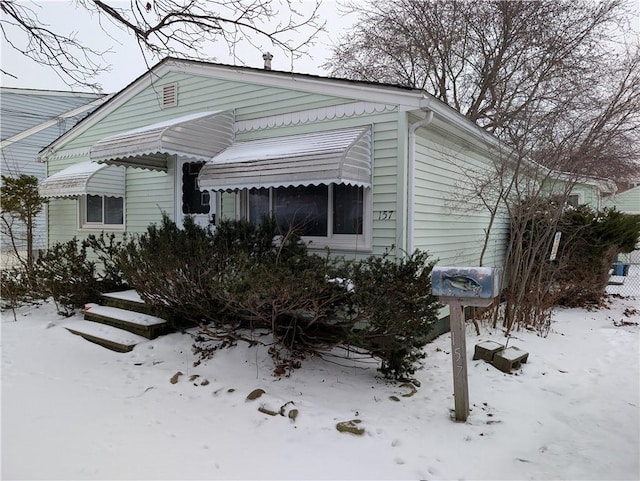 view of snow covered exterior