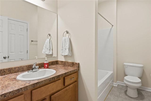 full bathroom featuring shower / bathing tub combination, vanity, and toilet