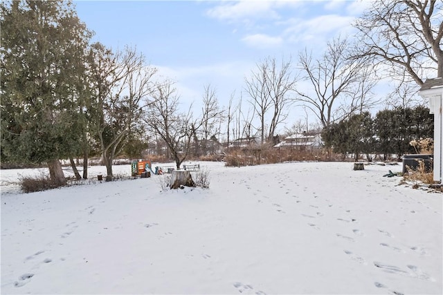 view of yard layered in snow