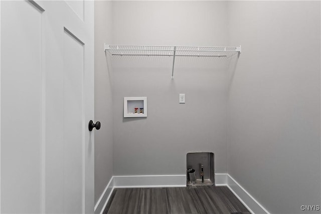 washroom featuring dark hardwood / wood-style flooring and hookup for a washing machine