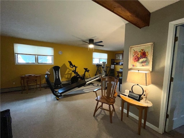 exercise area with ceiling fan