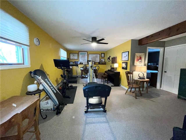 workout room with ceiling fan