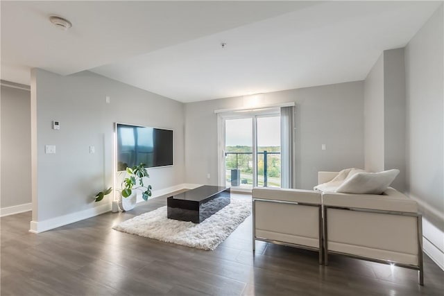 living room with dark hardwood / wood-style floors