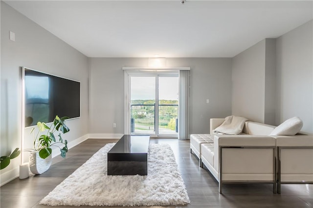 living room with dark hardwood / wood-style floors