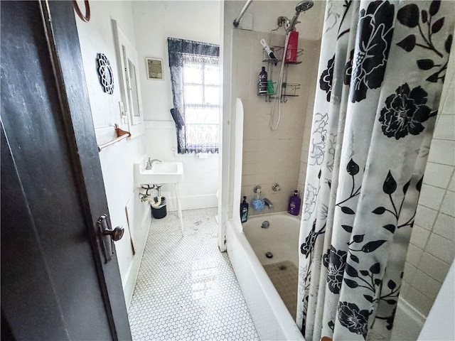 bathroom featuring shower / bath combination with curtain