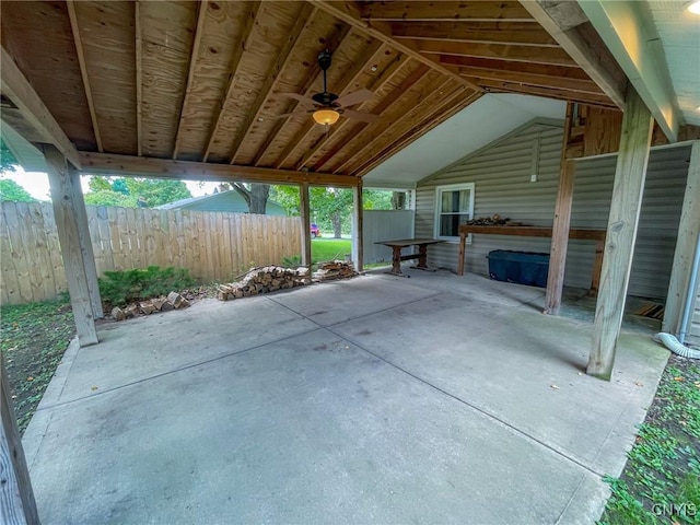 view of patio featuring ceiling fan