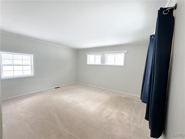 carpeted spare room featuring ornamental molding