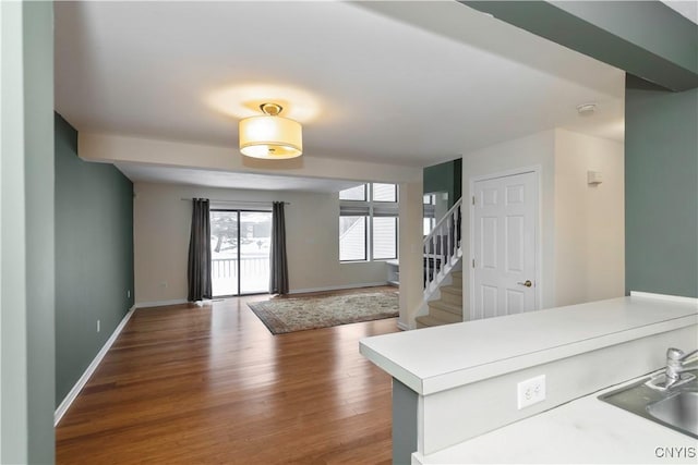 foyer entrance featuring sink and hardwood / wood-style flooring