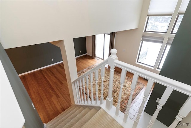 staircase with wood-type flooring