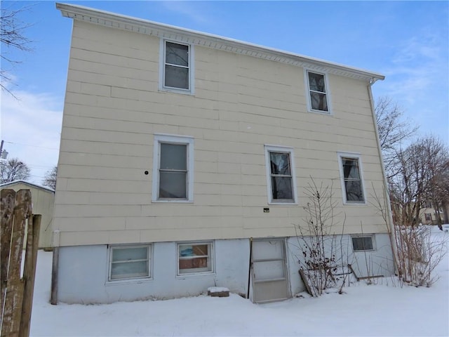 view of snow covered property