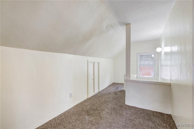 additional living space featuring vaulted ceiling and carpet