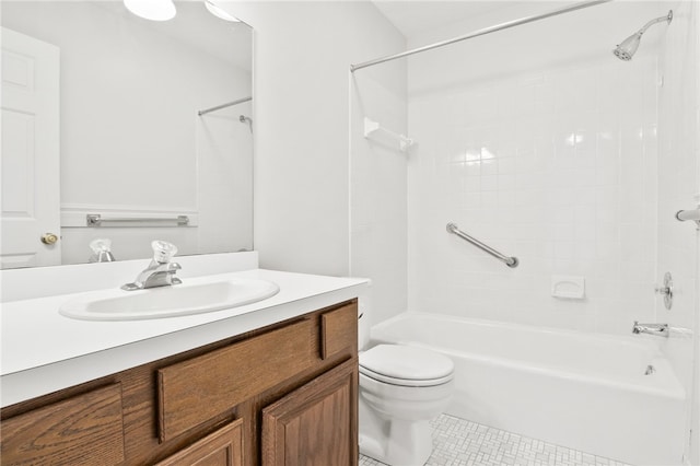 full bathroom featuring shower / bathing tub combination, tile patterned flooring, vanity, and toilet