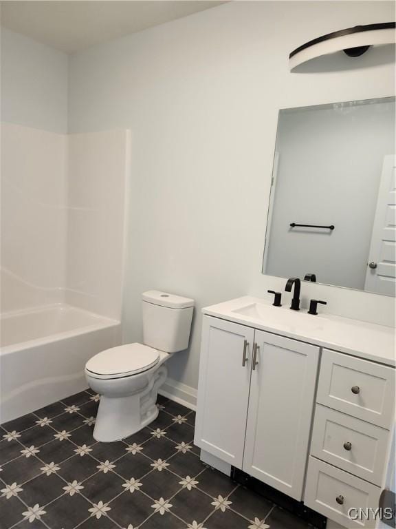 full bathroom with toilet,  shower combination, and vanity