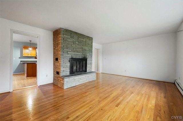 unfurnished living room featuring light hardwood / wood-style floors and a fireplace