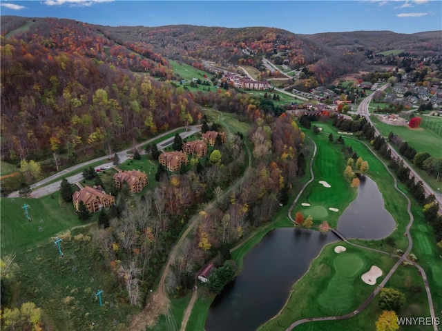 aerial view with a water and mountain view