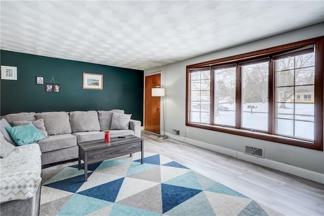 living room with light hardwood / wood-style flooring