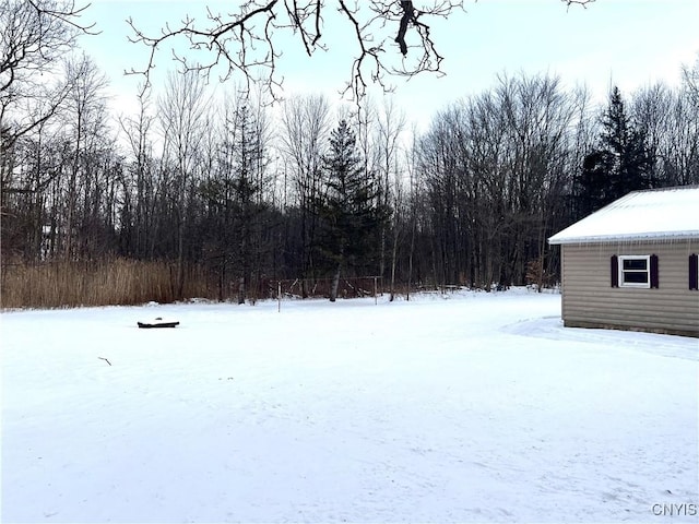 view of yard layered in snow