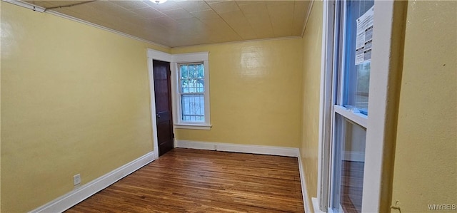 empty room featuring hardwood / wood-style floors and crown molding