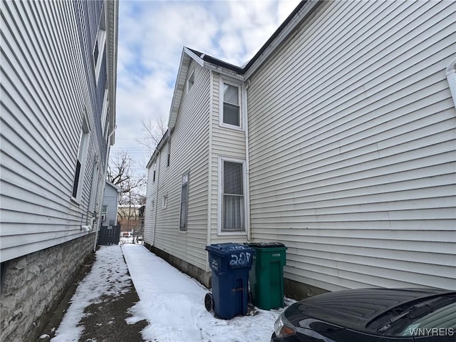 view of snow covered exterior