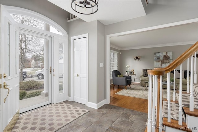 entrance foyer with a notable chandelier