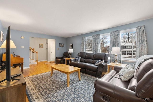 living room with hardwood / wood-style flooring