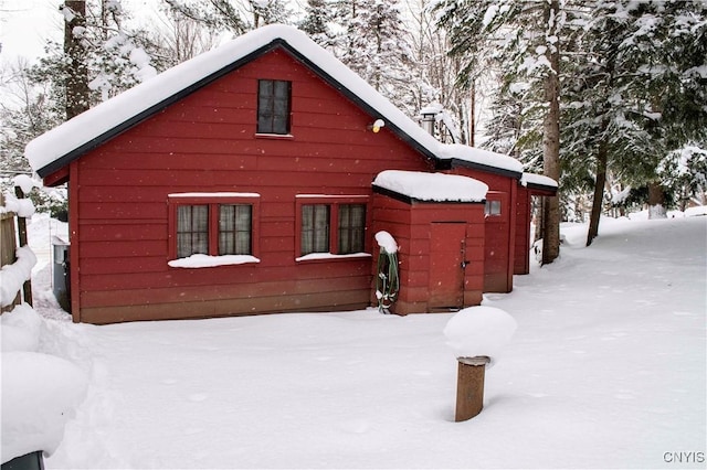 view of snow covered exterior