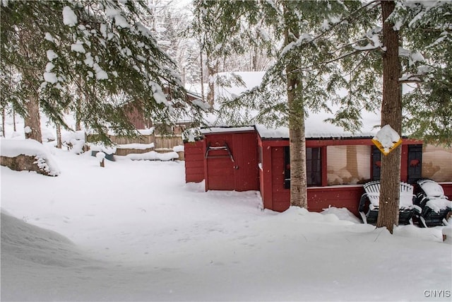 view of snow covered exterior