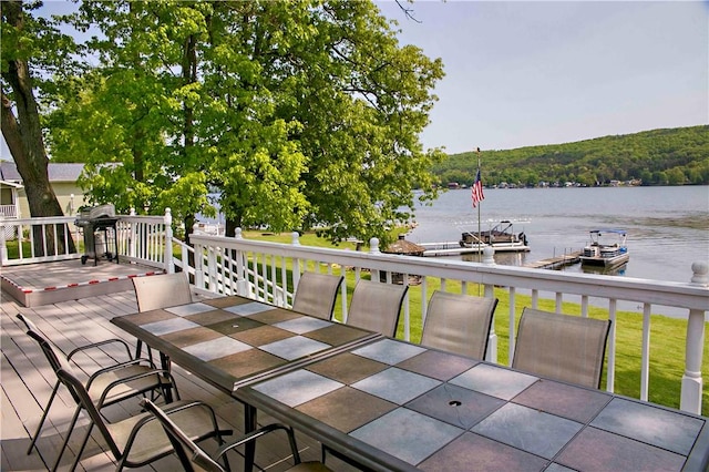 wooden deck with a water view